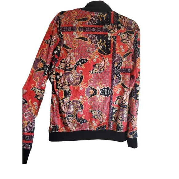 INC International Concepts Jacket Women Size Medium Pockets Red Paisley Zipper - Picture 2 of 15